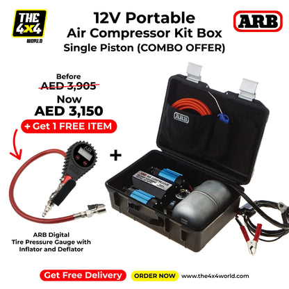 PORTABLE COMPRESSOR KIT, TWIN + ( FREE - ARB Tire Pressure Gauge with Inflator and Deflator, Digital )