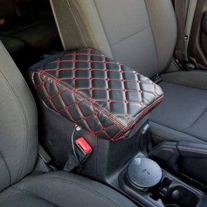 Jeep Wrangler JL 18-19 Center Console Premium Cover Double Dimond Black W/ Red Stitching