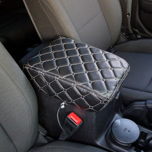 Jeep Wrangler JL 18-19 Center Console Premium Cover Double Diamond Black W/ White Stitching